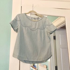 Scalloped Blue Chambray Blouse